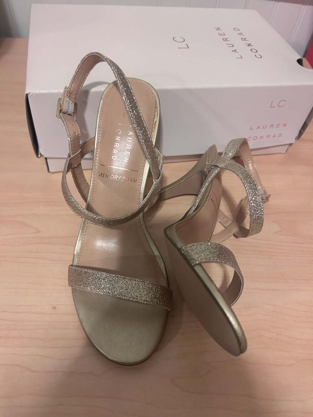 Lc Lauren Conrad Hazelnuts Gold Glitter Stiletto Heels Size 8 View 4